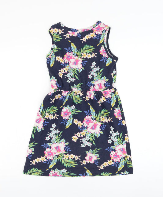 Gap Girls Blue Floral Cotton A-Line Size L Round Neck Pullover