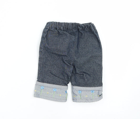 United Colors of Benetton Girls Blue Floral Polyester Cropped Jeans Size 12 Months Zip