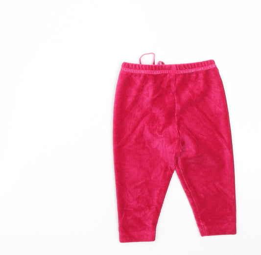 Preworn Girls Pink Floral Cotton Cropped Trousers Size 6-9 Months Drawstring