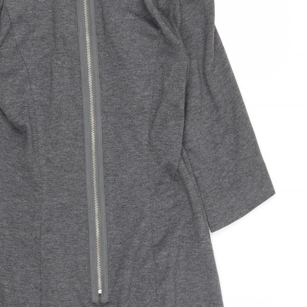 Marks and Spencer Womens Grey Polyester A-Line Size 12 Square Neck Zip - Shoulder Pads