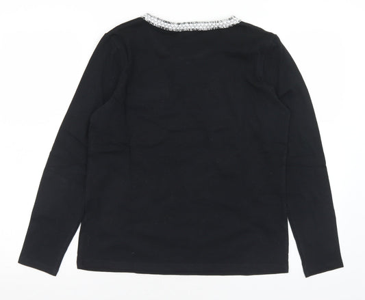 ANNE WEYBURN Womens Black Cotton Jersey T-Shirt Size 10 Round Neck