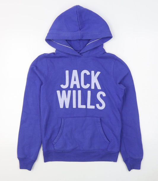 Jack Wills Womens Blue  Cotton Pullover Hoodie Size 6  Pullover