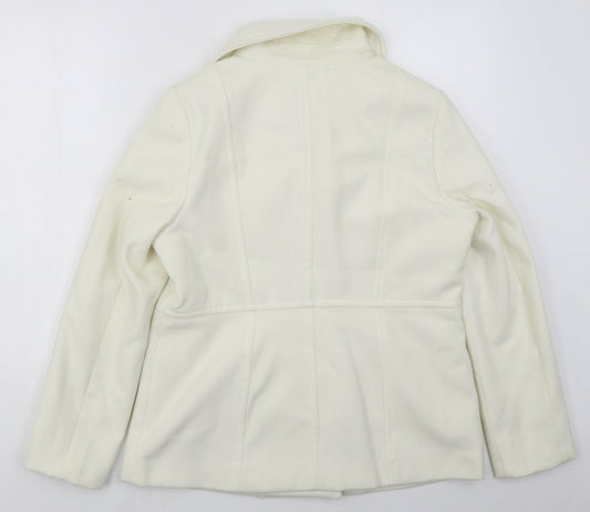 Damart Womens White Pea Coat Coat Size 12 Button