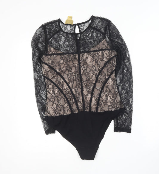 H&M Womens Black Viscose Bodysuit One-Piece Size 6