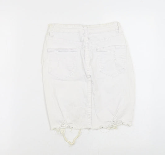 Mybestiny Womens White Cotton Straight & Pencil Skirt Size XS - Cut off Distressed