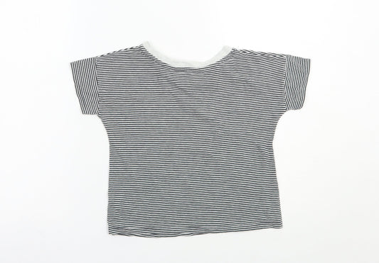 TU Girls Black Striped Cotton Basic T-Shirt Size 9 Years Boat Neck Pullover - Summer Days