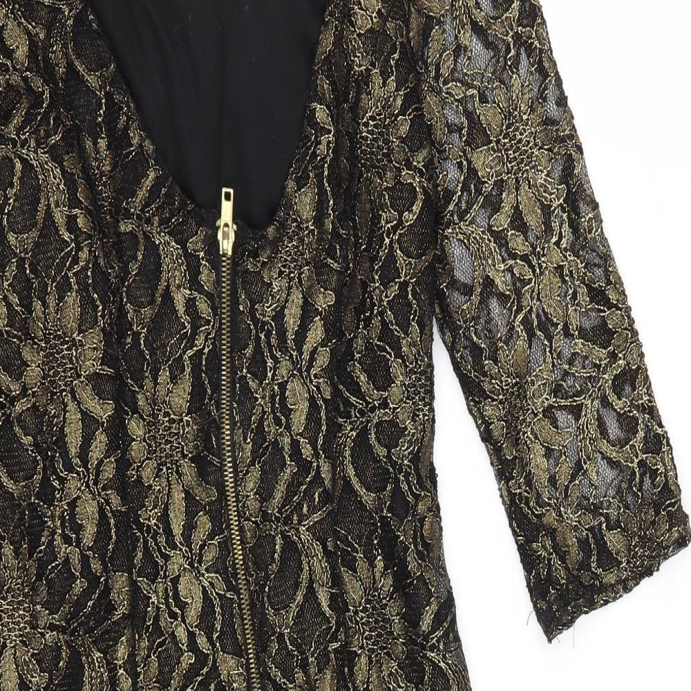 New Look Womens Gold Nylon A-Line Size 12 Round Neck Zip