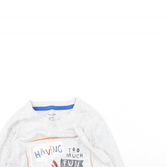 Primark Boys Grey Cotton Basic Casual Size 5-6 Years Round Neck