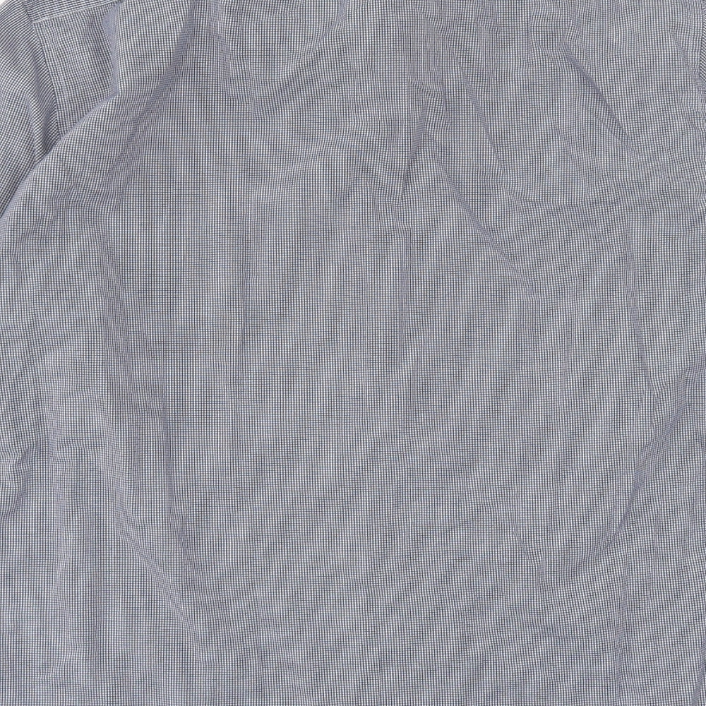 Marks and Spencer Mens Blue Plaid Polyester Button-Up Size 16.5 Collared Button
