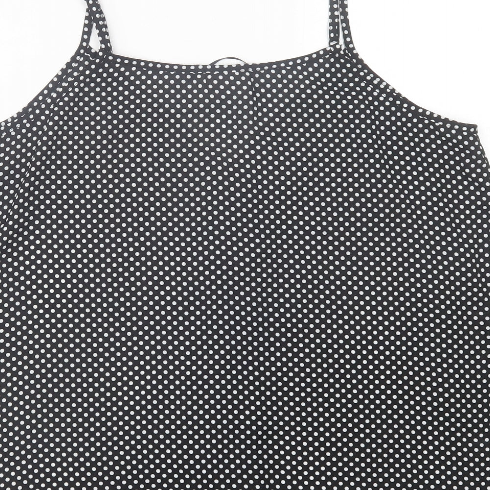 Savida Womens Black Polka Dot Polyester Basic Tank Size L V-Neck