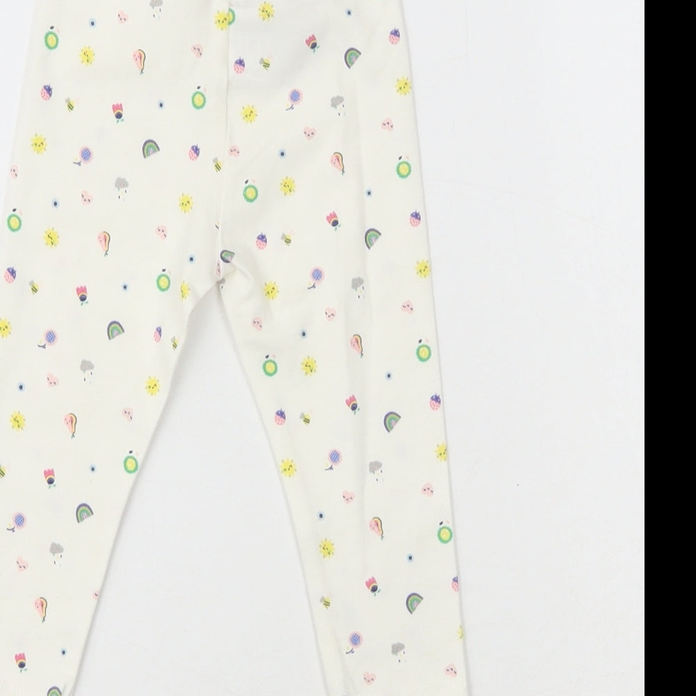 Preworn Girls White Cotton Sweatpants Leggings Size 6-9 Months - Sunshine & Rainbow