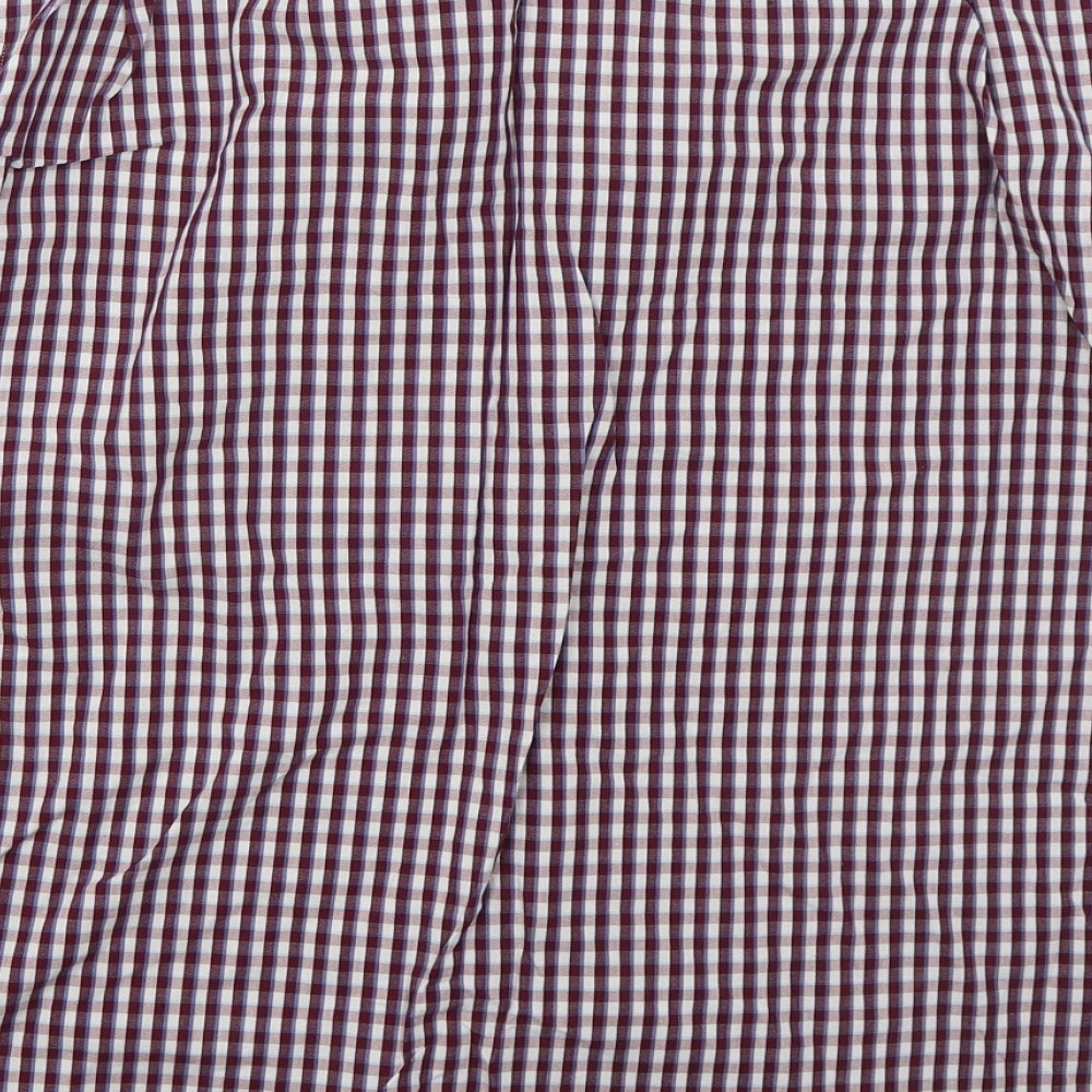 Marks and Spencer Mens Purple Check Cotton Button-Up Size L Collared Button - v