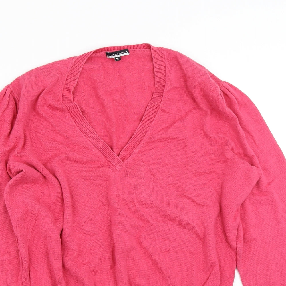 Austen Reed Womens Pink V-Neck Cotton Pullover Jumper Size XL