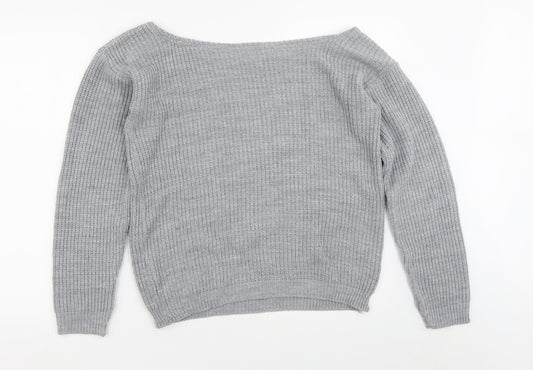 I SAW IT FIRST Mens Grey Round Neck Acrylic Pullover Jumper Size S