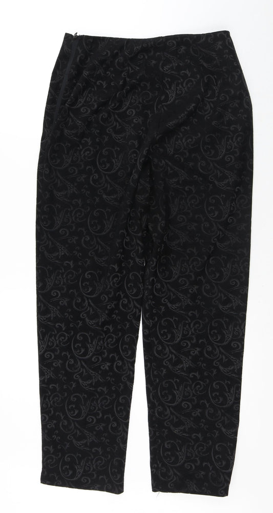 NEXT Womens Black Geometric Polyester Trousers Size 14 L28 in Regular