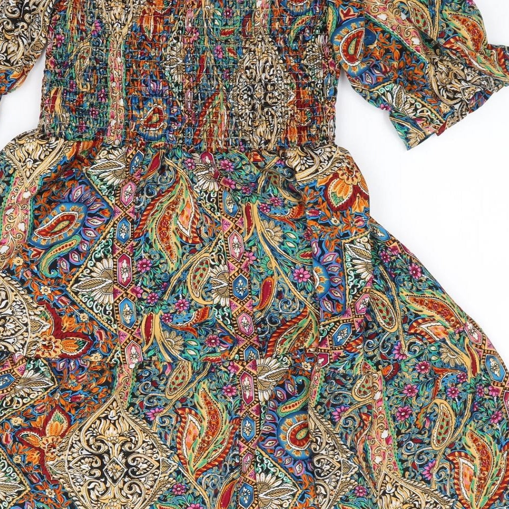 SheIn Womens Multicoloured Floral Polyester Fit & Flare Size S Off the Shoulder Pullover