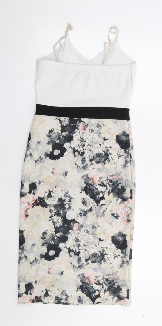 Missi London Womens Multicoloured Floral Polyester Bodycon Size 8 V-Neck Pullover