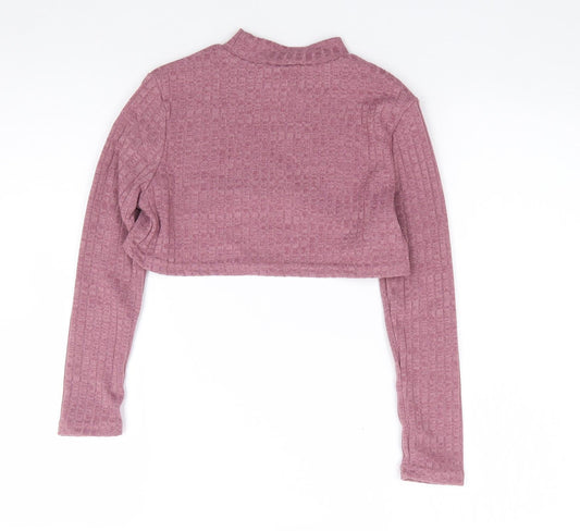 SheIn Girls Pink Polyester Cropped T-Shirt Size 10 Years Mock Neck Pullover