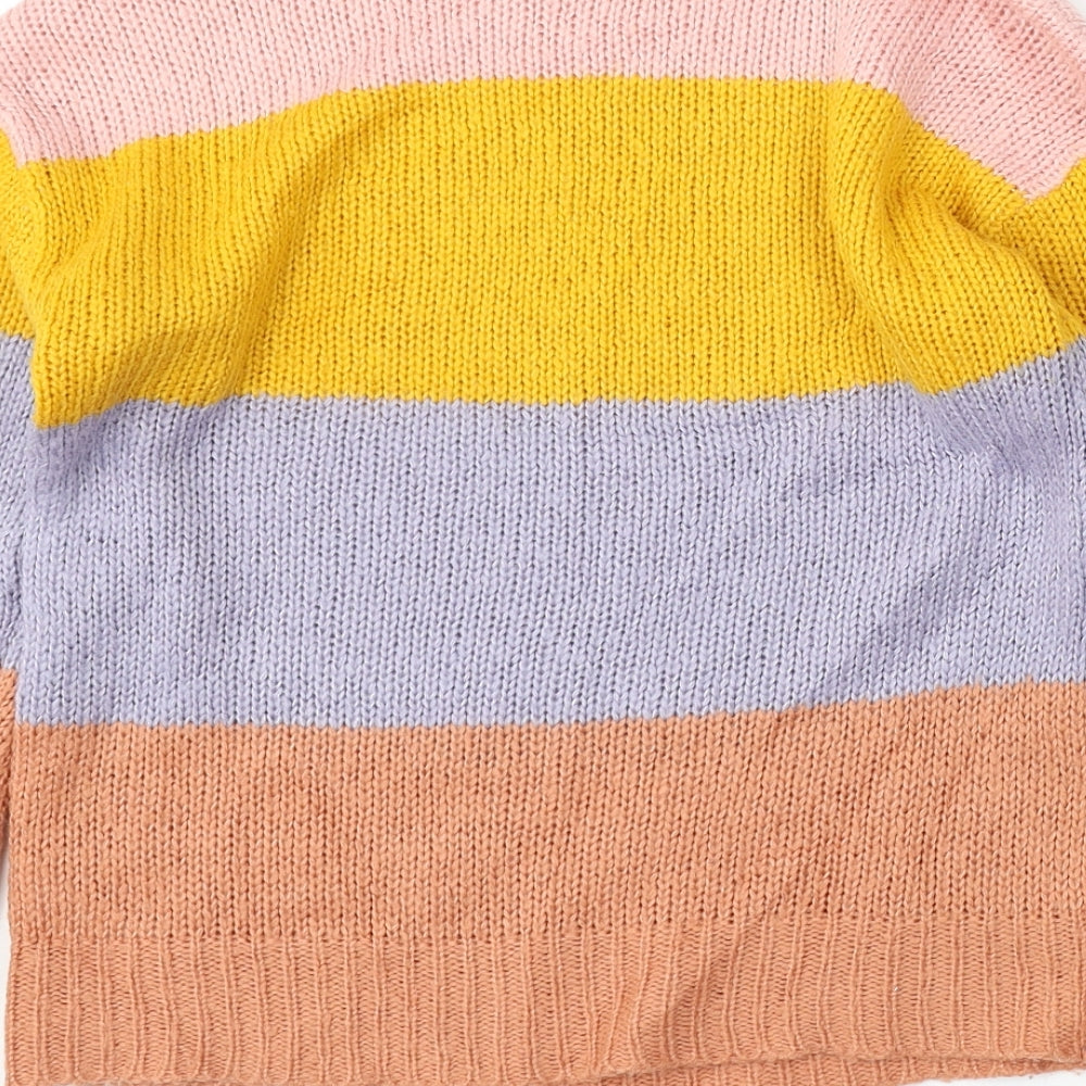 M&Co Womens Multicoloured Round Neck Striped Acrylic Pullover Jumper Size 10