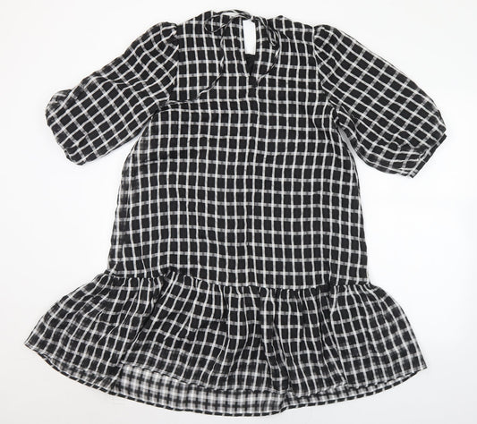 New Look Womens Black Check Polyester A-Line Size 10 Round Neck