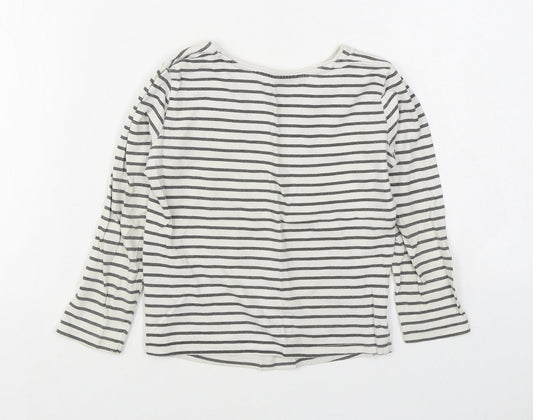 Primark Girls White Striped 100% Cotton Basic T-Shirt Size 4-5 Years Boat Neck Pullover