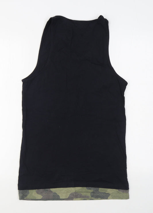 River Island Mens Black Cotton Basic Tank Size S Scoop Neck Pullover