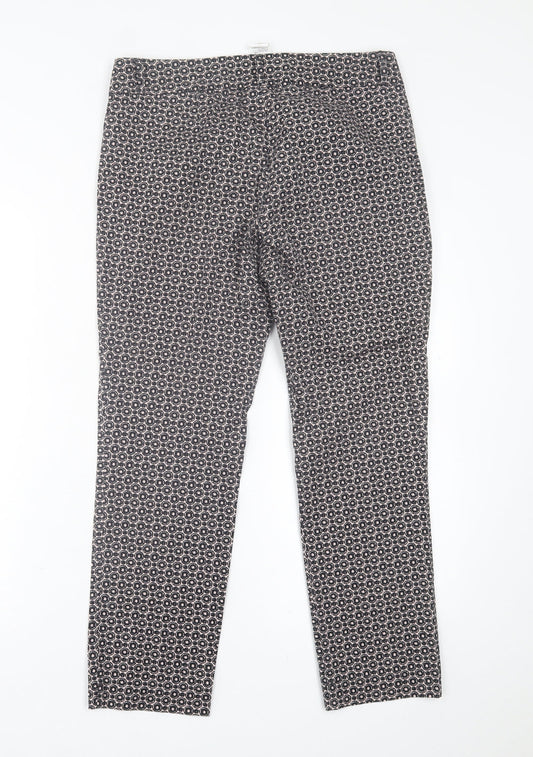 Barbara Lebek Womens Black Geometric Cotton Trousers Size 10 L25 in Regular Button