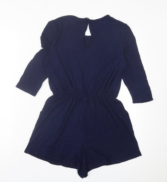 Boohoo Womens Blue Viscose Playsuit One-Piece Size 8 Button