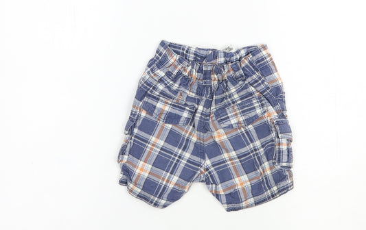 George Boys Blue Plaid Cotton Cargo Shorts Size 2 Years Regular Drawstring