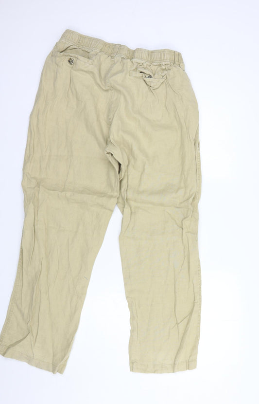 28 Palms Womens Beige Linen Trousers Size 12 L28 in Regular Button