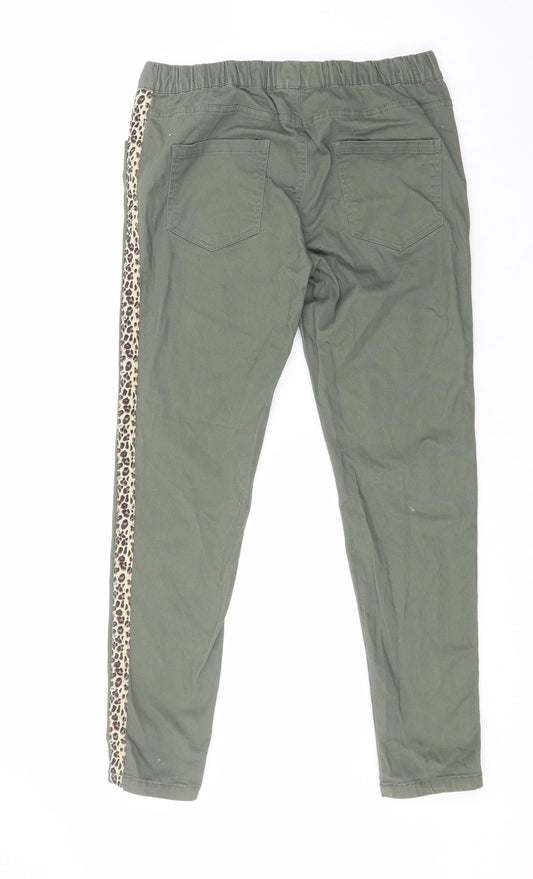 Glissade Womens Green Animal Print Cotton Trousers Size M L27 in Regular