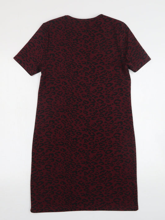 New Look Womens Purple Animal Print Polyester Jumper Dress Size 8 Round Neck