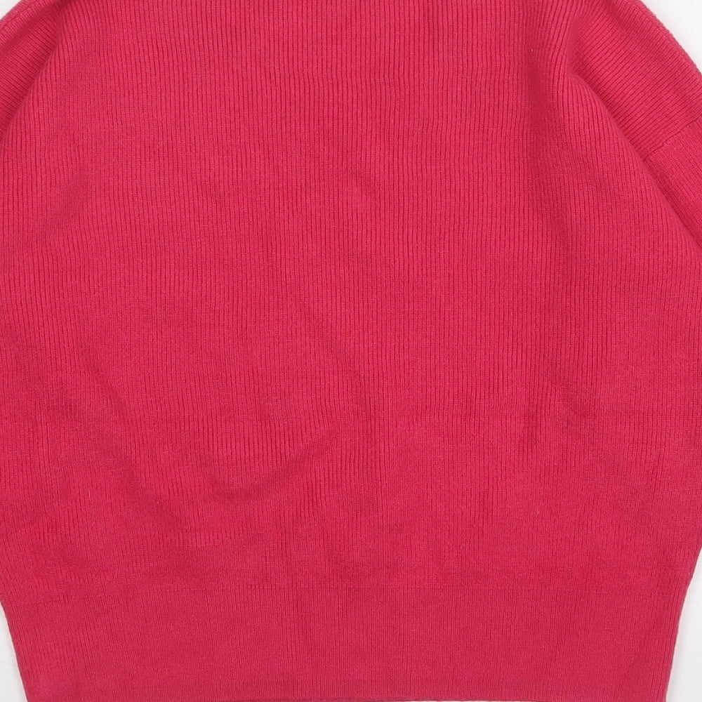 Marks and Spencer Womens Pink V-Neck Polyester Pullover Jumper Size XS
