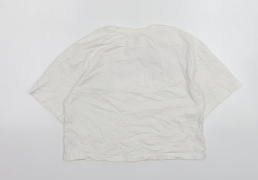 River Island Girls White Cotton Cropped T-Shirt Size 11-12 Years Round Neck