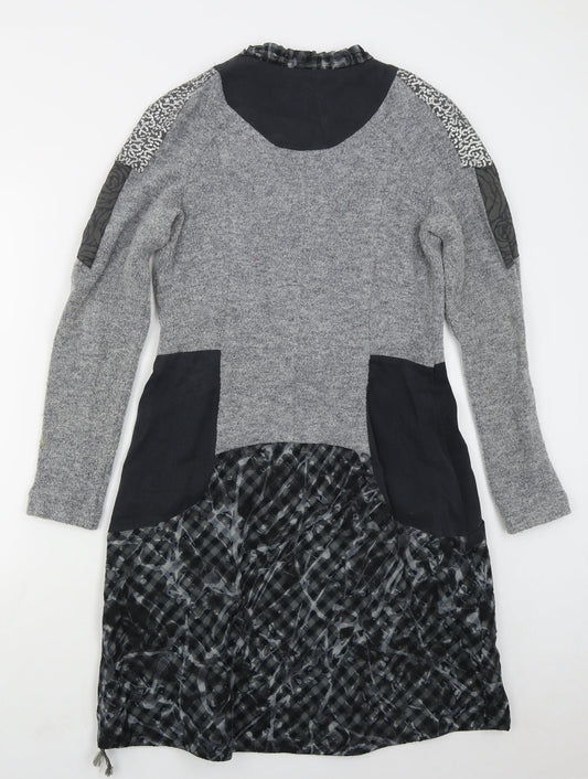 OKS Womens Grey Acrylic Skater Dress Size M Round Neck Pullover -