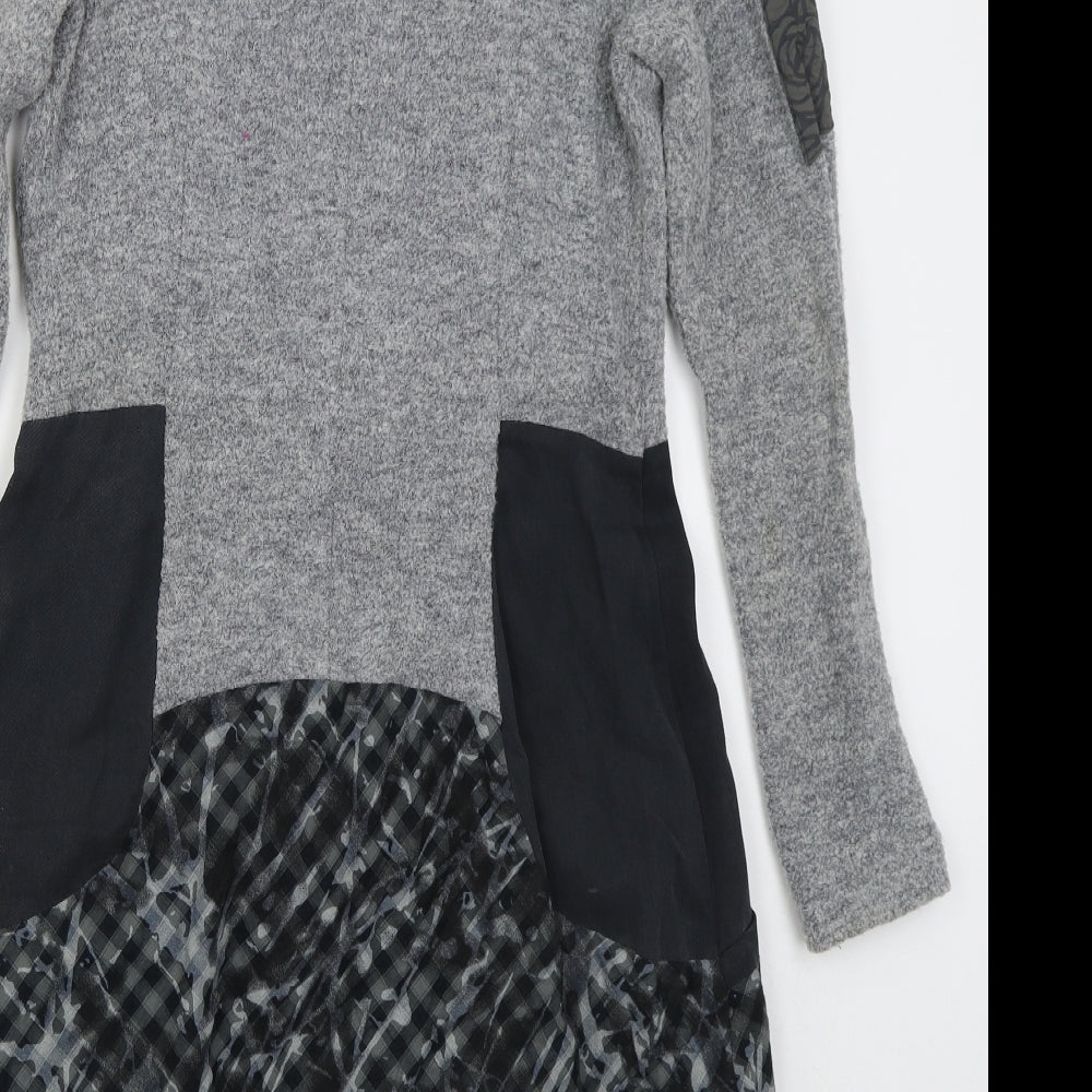 OKS Womens Grey Acrylic Skater Dress Size M Round Neck Pullover -