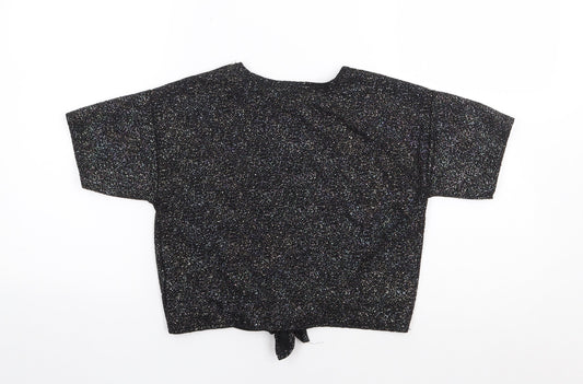 Miss E-Vie` Girls Black Polyester Jersey T-Shirt Size 9-10 Years Crew Neck Pullover