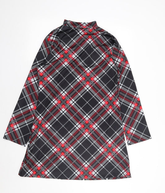 Preworn Womens Red Plaid Cotton A-Line Size M Mock Neck Pullover