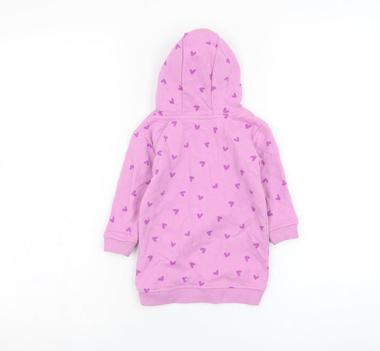 Dunnes Stores Girls Purple Cotton Jumper Dress Size 6-9 Months Round Neck Pullover - Heart