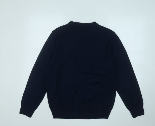 HENRY BARROWS Mens Blue Round Neck Acrylic Pullover Jumper Size L