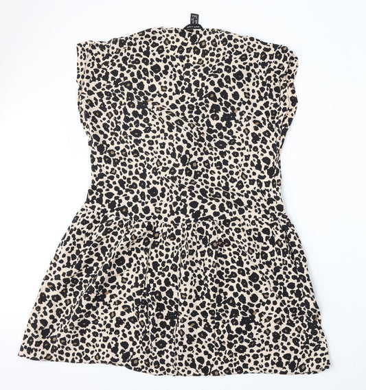 New Look Womens Beige Animal Print Viscose Sheath Size 10 V-Neck