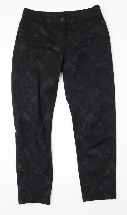 Pomodoro Womens Black Floral Cotton Straight Jeans Size 10 L29 in Regular Button