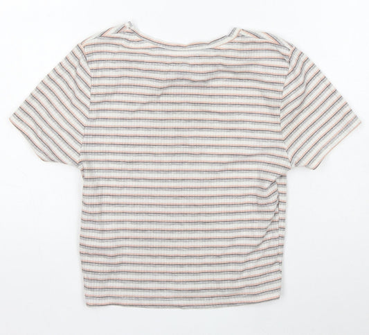 Primark Girls Multicoloured Striped Polyester Basic T-Shirt Size XS Round Neck
