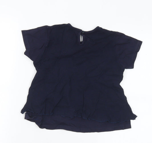 Jean Bourget Girls Blue Cotton Basic T-Shirt Size 4 Years Round Neck
