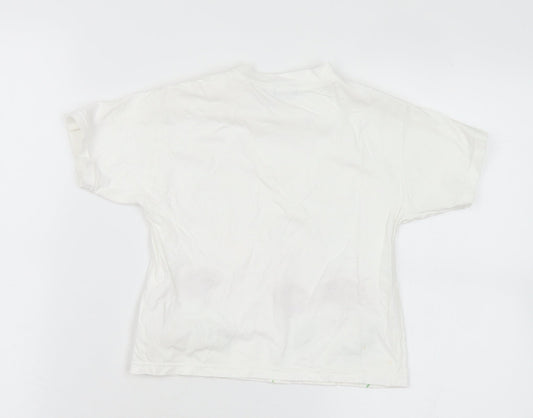 ELLE Girls White Floral Cotton Basic T-Shirt Size 2 Years Crew Neck