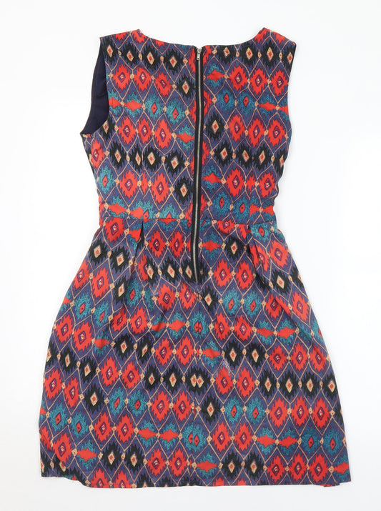 Yumi Womens Multicoloured Geometric Polyester A-Line Size 12 V-Neck