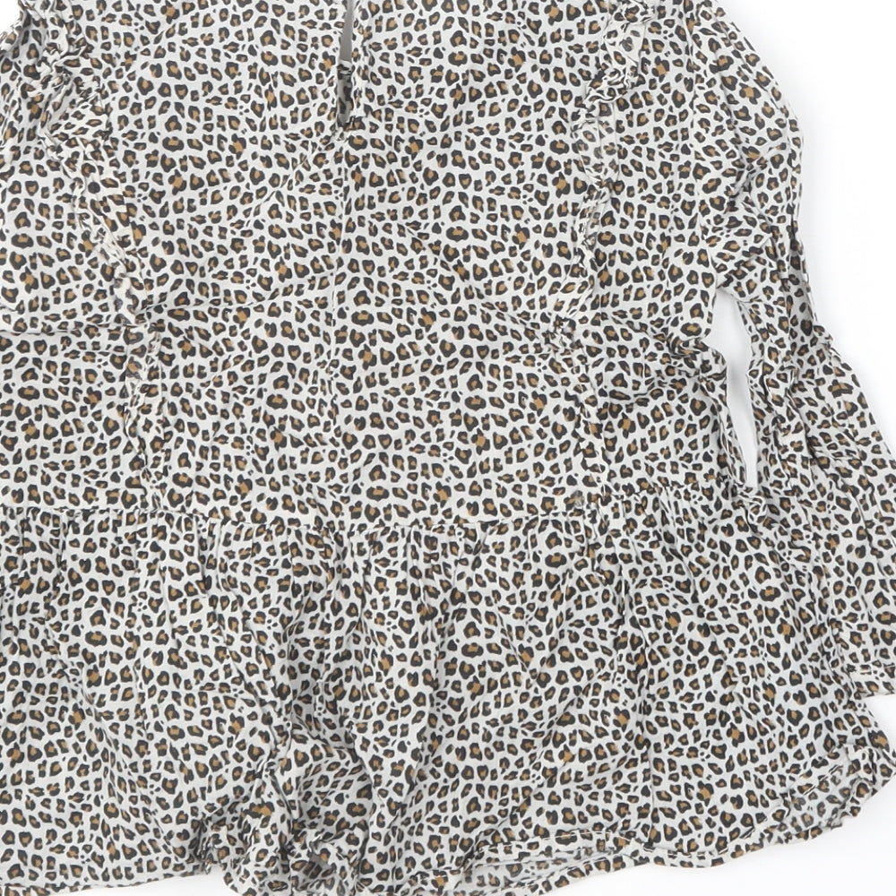 Gap Girls Multicoloured Animal Print Cotton Basic Blouse Size S Round Neck