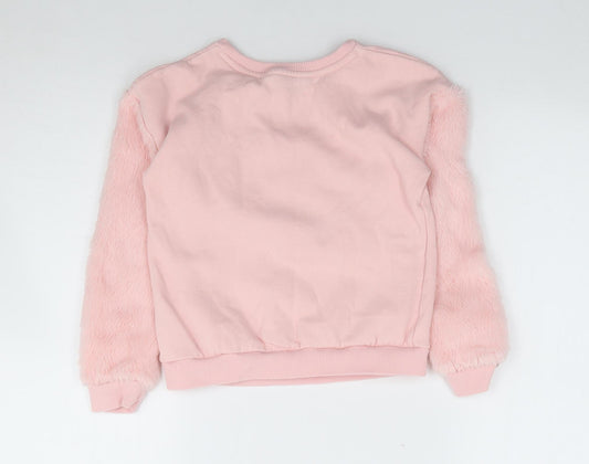 George Girls Pink Cotton Pullover Sweatshirt Size 7-8 Years Pullover - Pudsey, Fluffy