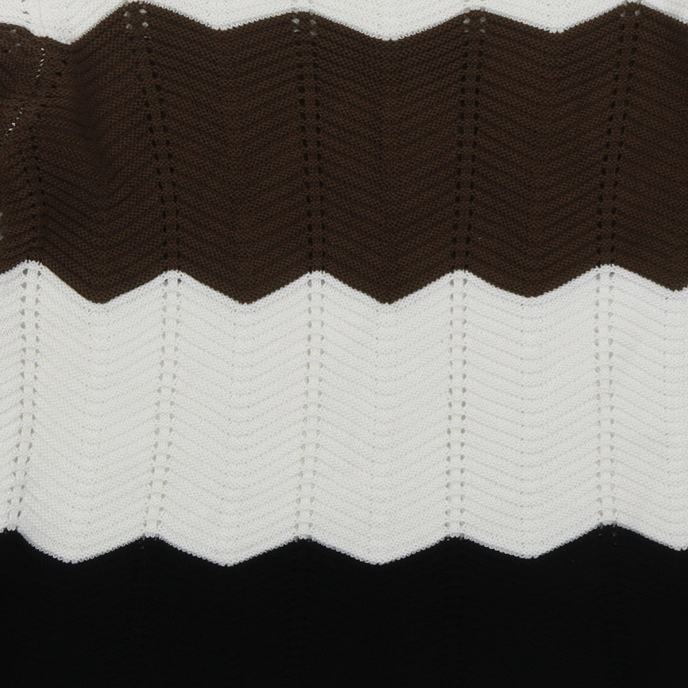 Select Womens Brown Boat Neck Striped Cotton Pullover Jumper Size L