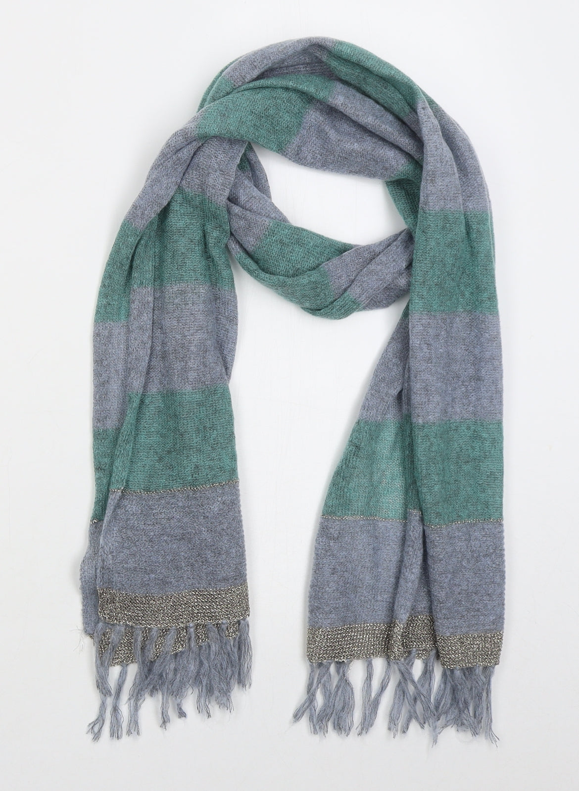 White Industries Womens Green Striped Acrylic Scarf